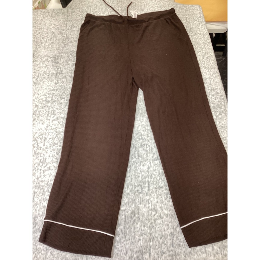 New Brown Ribbed Pajama Pants with Contrast Piping Size XXL Style 7K51E1